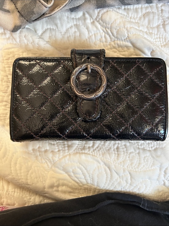 Brighton Handbags - Brighton Black Quilted Patent Leather Wallet with Decorative Silver-Tone Buckle